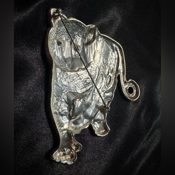 Silver Tiger Brooch | Rhinestone Eyes | Wildlife / Spirit Animal / Statement Pin - Picture 4 of 12